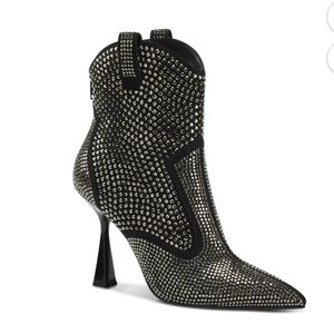 INC Womens Black Western Rhinestone Comfort Oaklynne Pointed Toe Zip-Up Booties